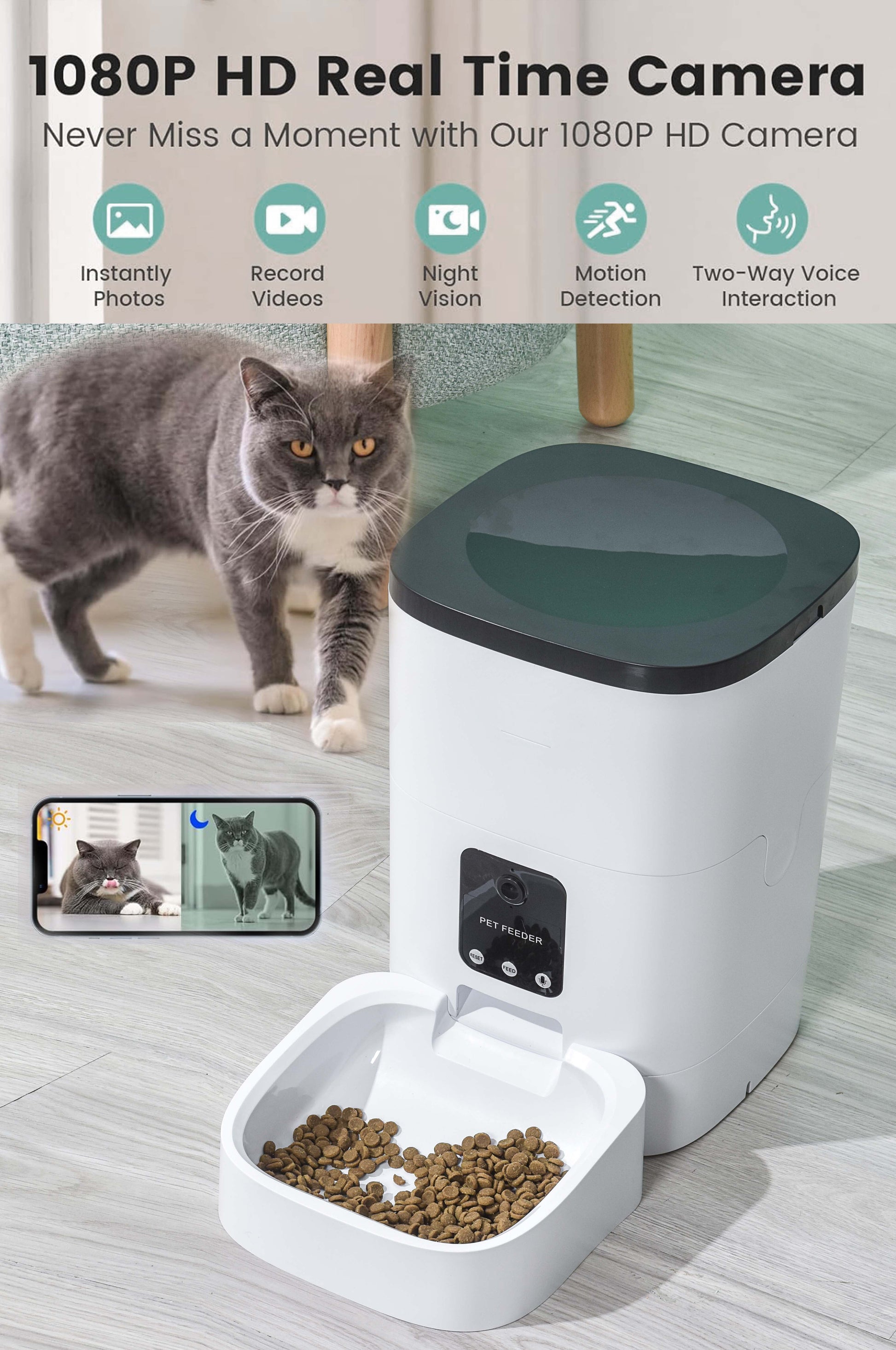 Smart Automatic Pet Feeder with 1080P Camera & Two-Way Audio